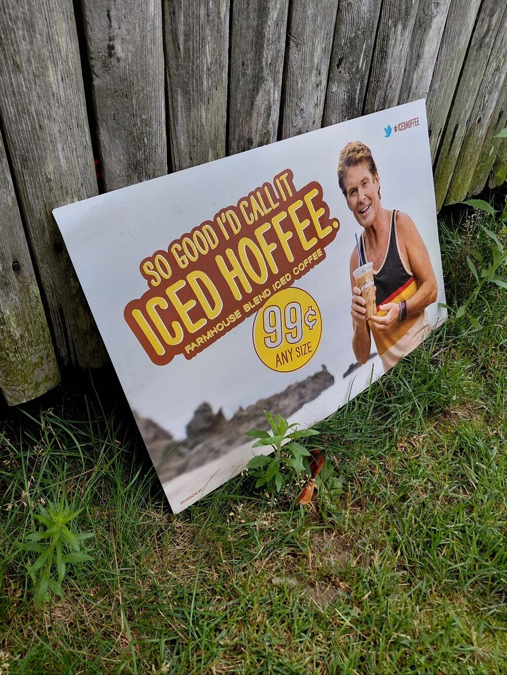 2012 David Hasslehoff Iced Hoffee acrylic coffee advertisment sign 14.5